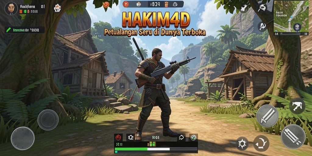 Screenshot gameplay HAKIM4D menampilkan petualangan di dunia terbuka yang indah.