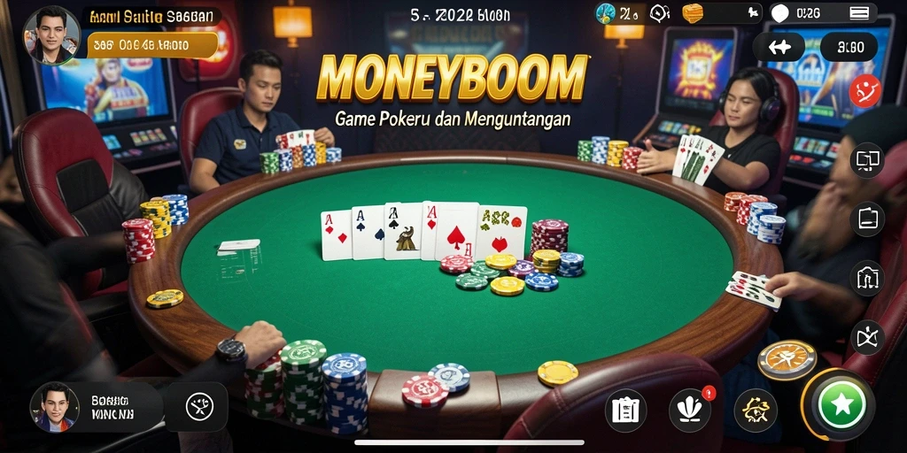 Tampilan gameplay seru dalam aplikasi Poker MONEYBOOM.