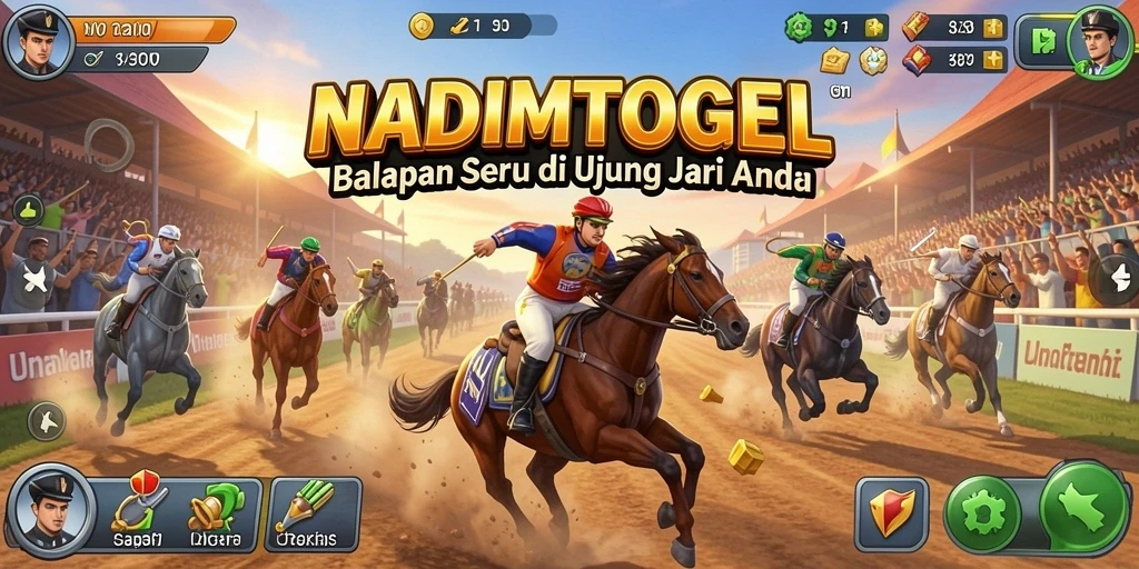 Screenshot gameplay NADIMTOGEL menampilkan mobil balap di lintasan tercepat.
