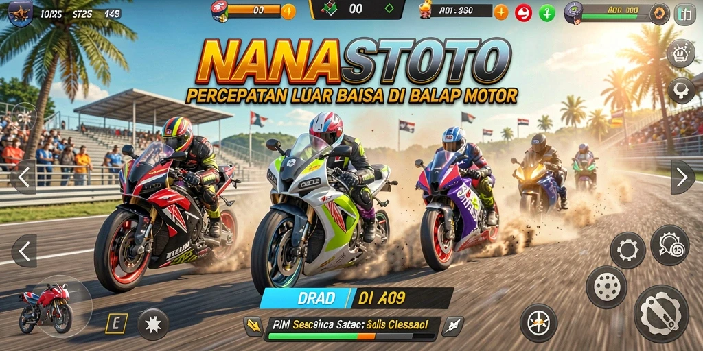 Gameplay balapan NANASTOTO yang mendebarkan dan penuh tantangan.