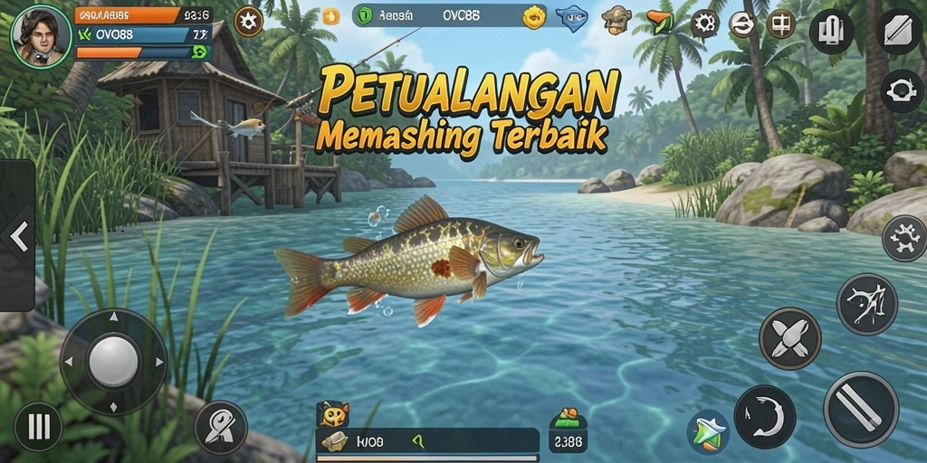 Screenshot gameplay OVO88 menampilkan keseruan memancing di lautan.