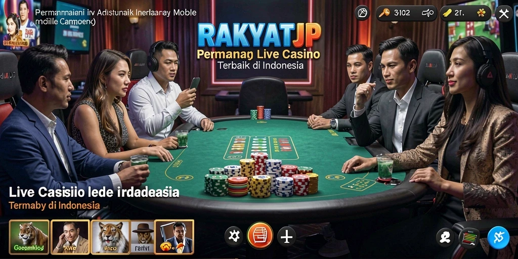 Screenshot gameplay RAKYATJP menampilkan dealer langsung dalam aksi permainan Live Casino.