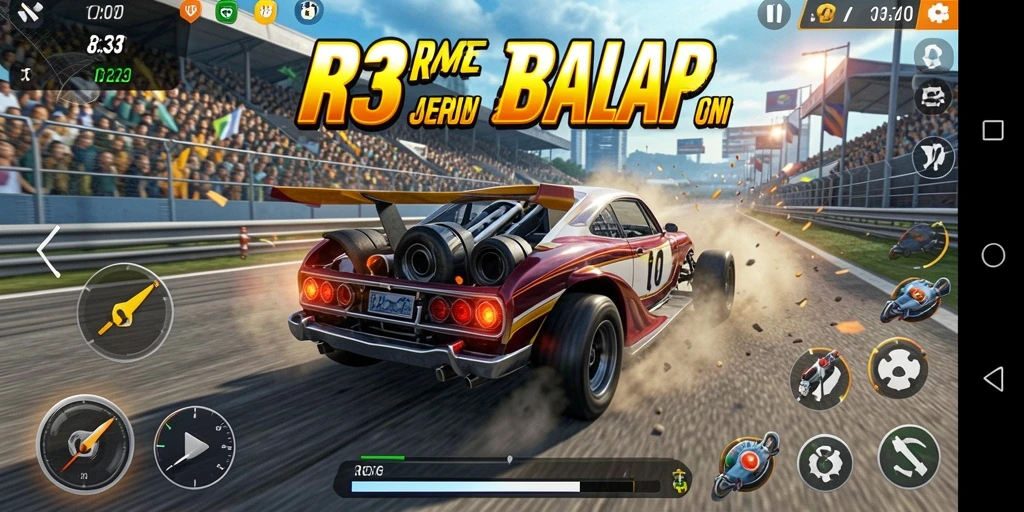 Screenshot gameplay seru dari balapan di RR33.
