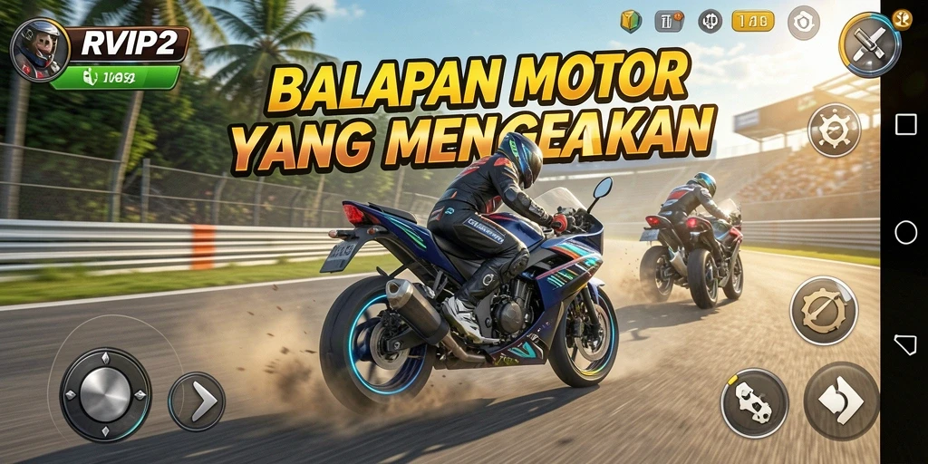 Tampilan gameplay RVIP2 yang mendebarkan di lintasan balapan.
