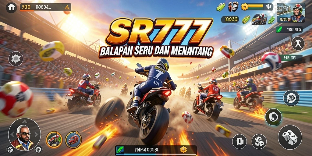 Tampilan gameplay balapan seru di SR777 dengan mobil cepat dan lintasan menarik.